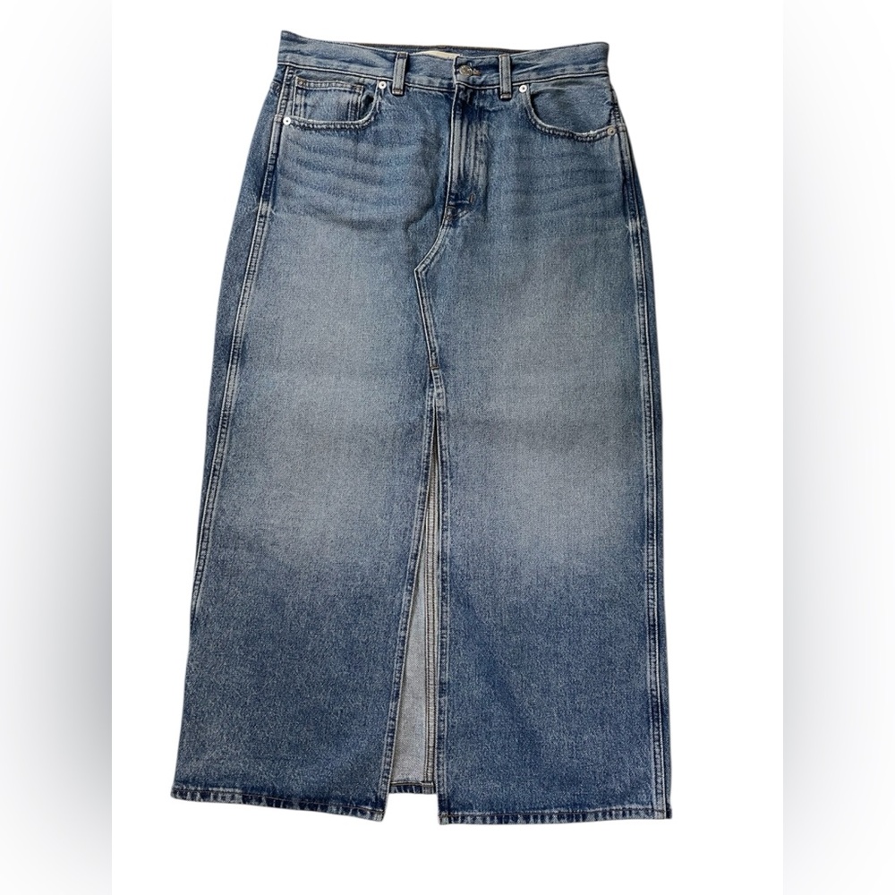 Madewell straight slit front denim skirt medium wash blue